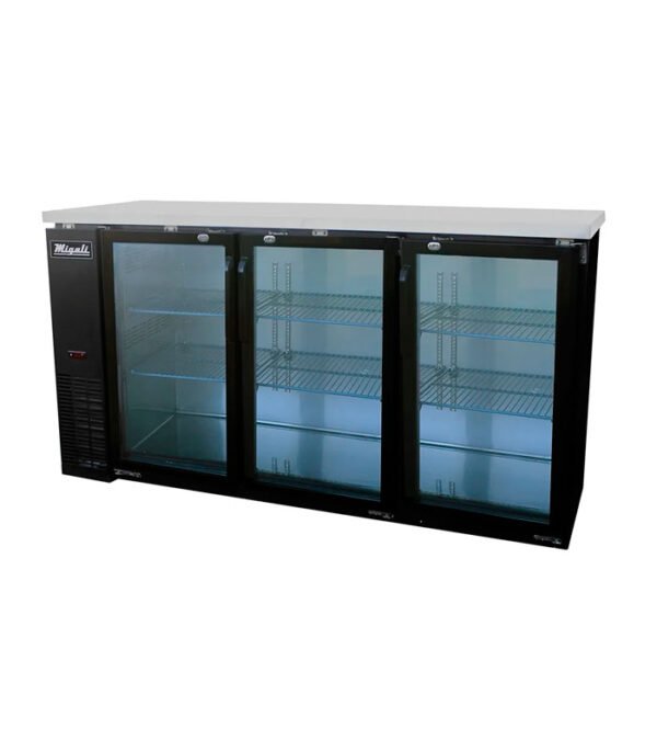 Migali C-BB72G-HC 72 4/5" Bar Refrigerator - 3 Swinging Glass Doors, 115v