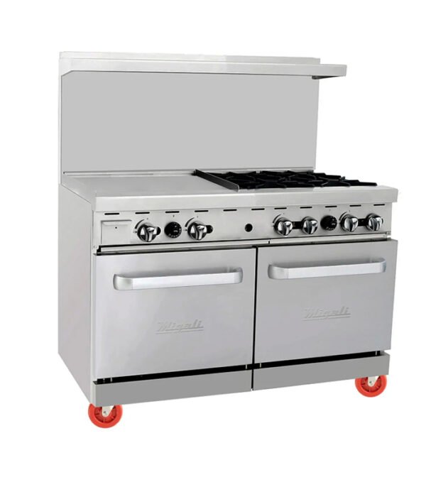 Migali C-RO4-24GL-NG 48" 4 Burner Gas Range w/ Griddle & (2) Space Saver Ovens, Natural Gas