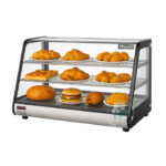 Vitrina calefactada de mostrador Migali C‑HCT34 de 34″, 5,6 pies cúbicos, acero inoxidable y vidrio templado, vista frontal
