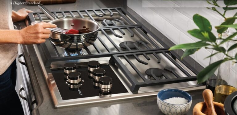 wolf 36-inch transitional gas cooktop 5 burners wolf 36″ gas cooktop dual-stacked burners