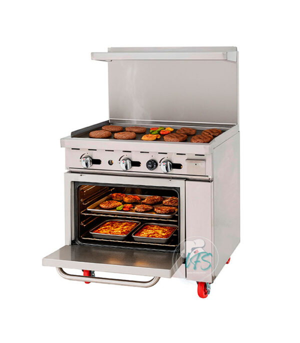 Cocina a gas Migali C-RO-36G-LP de 36" con plancha y horno estándar, propano líquido